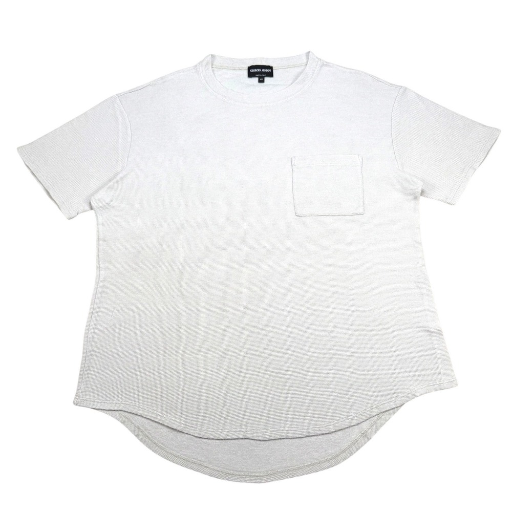 Giorgio Armani T-Shirt Mens 48 US M Slim L White Waffle Knit Pocket Curved Hem
